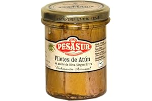 ATRACOM Atún PESASUR Aceite de Oliva Virgen Extra Ecológico Tarro Vidrio [Pack 2 ud x 195 g]