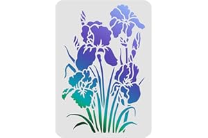 FINGERINSPIRE Stencil Iris 29,7 x 21 cm in Plastica - Disegno Floreale Riutilizzabile per Pittura su Legno, Pavimento, Parete e Piastrelle