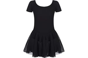 untlet Kinder Ballettkleidung Mädchen Ballettkleid Baumwolle Ballettanzug Kurzarm Ballett Trikot Tanzkleid Ballettbody mit Chiffon Tütü 2-9 Jahre