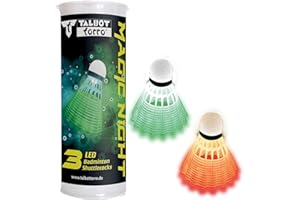 TALBOT-TORRO Talbot Torro Badminton Ball Magic Night LED, Palla in plastica con Luce LED, Durata Circa 48 Ore, Confezione da 3, Colore: Bianco e Giallo, per Interni ed Esterni e per Giocare al Buio, 479123
