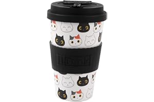 IDRINK®- Taza de café de RPET con tapa de silicona de apertura, fácil de llevar Taza de 435 ml para llevar de plástico reciclado 8,7 x 8,7 x 15 cm ergonómica 435 ml (CATS)