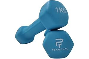 Perpetual Mancuernas Disponibles en 0.5KG/1KG/1.5KG/2KG/3KG/4KG/5KG (2 Unidades) y Sets 6/12/16/22/30KG Pesas Ligeras Pequeñas Hexagonales Neopreno Pilates Hombre Mujer Gimnasio en Casa Dumbbell