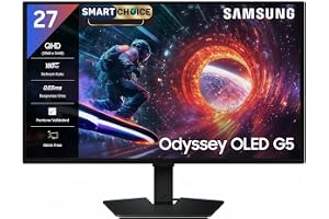 Samsung 27" Odyssey QD-OLED G5 Gaming Monitor (Smartchoice) |QHD 2560 x 1440|180 Hz|0.03ms|Pantone-Validated|G-Sync|Free Sync|Glarefree|Ports-DP,HDMI,Headphone|1 Billion Color| LS27FG502SWXXL|Black