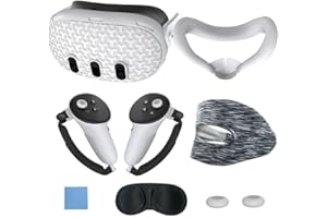 OKESYO 7 teiliges Set für VR Brille Meta Quest 3 Zubehör, VR Silikon Gesichtsabdeckung + Griffschutzabdeckung + Gesichtsmaske + Anti-Schweiß-Augenmaske + Objektivschutzhülle + Wippkappe + Wischtuch