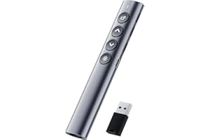 SunnyOcean Wireless Presenter, Hyperlink and Window Control, Volume Adjustment, Auto Sleep,Low Battery Alert, Durable Aluminum Alloy Body, USB Clicker for PowerPoint, 2.4GHz Iron Grey