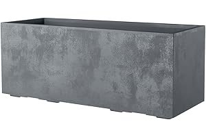 ‎KREHER Kreher XL Pflanzkasten Millennium in verschiedenen Formaten und Farben. Tolle Naturstein Optik in Braun, Beige, Anthrazit oder Grau! Aus robustem Kunststoff! (100 Liter (rechteckig) Grau)