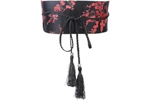 FAD-4U Kimono Obi en coton pour femme - Style japonais - Large ceinture brodée avec pompon - Accessoires de peignoir Yukata