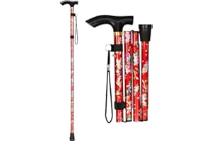 RHOMBA Canne de marche pliable, aide à la marche pour personnes âgées, pour homme et femme, noire, réglable en hauteur, pliable, poignée en T pour les personnes âgées, les hommes et les femmes handicapés