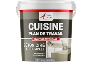 Béton ciré cuisine, plan de travail, crédence, évier sol et mur revêtement mural décoratif kit complet - 2 m² (en 2 couches) - Chartreux - Gris ARCANE INDUSTRIES