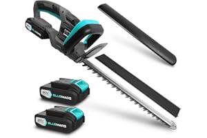 BlueMars 20V Cordless Hedge Trimmer & Cutter – Electric Hedge Trimmer for Hedges, Shrubbery, Bushes – Hedge Cutter Cordless for Garden – Included 2x 2.0AH Battery & Charger, Blade Cover, Storage Plate