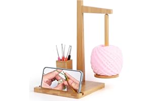 Reessy Yarn Holder Magnetic, Wooden Yarn Holder for Crochet, Multi-functional Yarn Spinner with Phone Stand and Crochet Storage, Large Wool Holder when Knitting and Crocheting