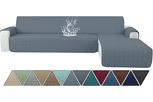 Ystyle Copridivano Impermeabile con Penisola 4 Posti (L 280 CM), Copri Divano Angolare Destra/Sinistra Universale Reversibile, Copridivani Chaise longue Antigraffio Antimacchia, Blu Grigio