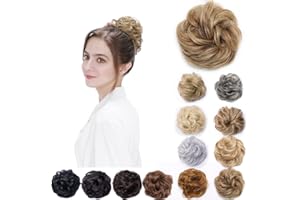 Silk-co Fake Hair Bun Scrunchy Scrunchie Messy Bun Chignons Wavy Donut Updo Synthetic Hair Extensions 35g Golden Brown & Blond