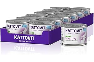 KATTOVIT - Sensitive mokra karma dla kotów | dietetyczna karma dla kotów jako pełnoporcjowa karma dla kotów. Bezglutenowa i zbożowa mokra karma w puszce. Hipoalergiczna, dla dorosłych kotów | 12 x 185