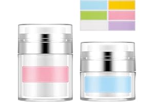 FRIUSATE 2 Stück Airless Pumpe Tiegel, Creme Pumpspender Leer Lotion Pumpflasche mit 1 Bogen 6-farbige Aufkleber, Nachfüllbare Tragbare Airless-pumpflaschen für Reisen(30ml/50ml)