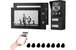 JeaTone KIT Videocitofono Wifi 2 fili con 7 pollici Touchscreen,Videocitofono Bifamiliare,Rilevamento Del Movimento PIR,APP/Carta RFID Unlock,Visione Notturna,Kit Citofoni Smart con APP,Video/Foto