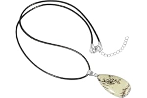 KYEYGWO Achat Stein Anhänger Halskette Amulet Reiki Healing Crystal Anhänger mit verstellbarem Lederband für Unisex, 44-45 cm