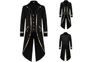 TTOKGZG Men's Gothic Vintage Tailcoat Steampunk Renaissance Medieval Vintage Coat, Frock Coat Costume for Halloween