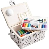 Medium Sewing Box with Handle, 25 Cm x 17.5 Cm x 13 Cm | Sewing Basket with Pin Compartments, Portable Storage Box for Scisso