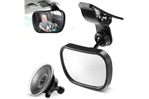 JUSJUBR Baby Car Mirror, 360° Adjustable Baby Rear View Car Seat Mirror with Suction Cup & Clip, Rearview Driving Accessories for Child