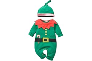 T TALENTBABY Weihnachten Kostüm Baby Kleidung Mädchen Jungen 0-3 Monate, Baby Overall Winter, Christmas Santa Elf Babykleidung Strampler, Grün Walkoverall Outfit, Neugeborenen Geschenk Set