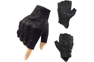 Harssidanzar Mens Gloves Half Finger Goatskin Leather Motorcycle Gloves GM037UK