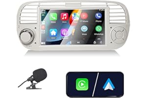 Liulbobu Autoradio per Fiat 500 2007-2015 compatibile con Carplay/Android Auto, Autoradio Fiat 500 da 7 pollici con touchscreen/Bluetooth/FM/AM/USB/DPS/RDS/Mirror Link-Bianco