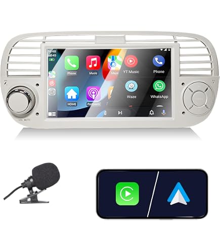 ESTOCK1 Autoradio Android 14 Per Fiat 500/Abarth (2007-2015) - 7 Pollici, 4GB RAM, 32GB ROM, GPS, Carplay, Bluetooth