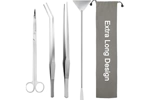 ZHAOYAO 38cm Extra Long Aquarium Aquascape Kits, 4 in 1 Anti-Rust Aquatic Plant Aquascaping Tool Stainless Steel Tweezers Scissors Spatula for Aquarium Tank Clean Fish Tank Aquascape Tools Sets (Silver)