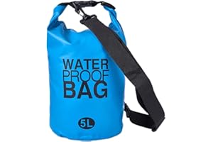 LYDNKIM Sac étanche 2L/5L/10L/20L - dry bag en PVC avec fermeture à enroulement et sangle réglable pour kayak, bateau, natation, camping, pêche, randonnée et les sports nautiques (Bleu, 5L - Sangle simple)