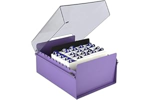 Acrimet Boîte à Fiches Organisateur 5'' x 8’', Base en Métal Robuste (Index AZ et un Séparateur Plastique Inclus) (Base Violet avec Couvercle Transparent)