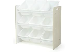 Humble Crew Półka dla dzieci, półka-organizer zabawek z 9 pojemnikami do przechowywania, piaskowana/biała