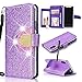 Produktbild Tifightgo iPhone X Handyhülle Glitzer,Ledertasche für iPhone X,Strass Sparkle Glänzend Bling Glitter Diamant Make-up Schicht Mirror Spiegel Leder Case mit Kartenfach Tasche Lila Leder Hülle Flip Wallet Tasche Brieftasche Book Case Cover Klapphülle Magnetverschluss Standfunktion Schutzhulle mit Premium Transparent Silikon Weiche TPU Abdeckung für Apple iPhone X/iPhone 10 5.8 Zoll