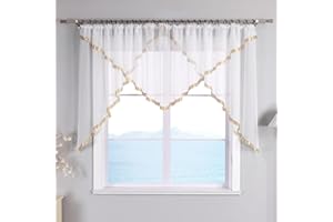 Eslir zazdrostka z taśmą marszczącą, do kuchni, bistro, przezroczysta, z satynową wstążką, woal, 1 sztuka HxB 120x300cm Sand