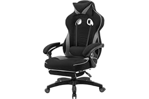 WOLTU Sedia da Gaming Tessuto Traspirante, Fresco D'estate, Poltrona Gamer Ergonomica con Poggiapiedi, Schienale & Sedile Grandi Comodo, Nero+Grigio