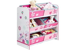 WORLDS APART Blumen und Vögel - Regal zur Spielzeugaufbewahrung mit sechs Kisten für Kinder