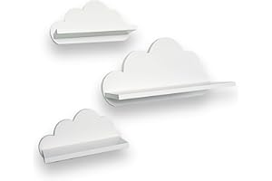 Craft Maestro Set di 3 scaffali a forma di nuvola per la cameretta dei bambini, colore bianco, facile installazione