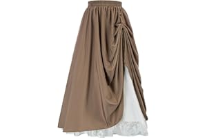 SCARLET DARKNESS Femme Jupe Renaissance Vintage Rétro Jupe Médiévale Taille Elastique Jupe Trapèze avec Bouton et Sangle