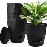 KAHEIGN 6 Pieces Self-Watering Pots for Plants, 12 cm Round Thick Plastic Container for Succulents Herbs Orchids Mint Bonsai