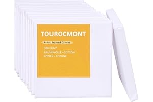 TOUROCMONT 10er Set 15x15cm Leinwand Keilrahmen, Leinwände klein aus Baumwolle 380 g/m² Leinwand Set zu bemalen Säurefrei mit Stärke 17mm, weiß grundiert für Acrylfarbe, Ölfarbe, Gouache