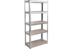 BARGAINS-GALORE 5 Tier Metal Shelving Unit - For Shed, Garage, Kitchen Storage | Heavy Duty Utility Room Rack Racking Shelf Shelves Units - Warehouse, Workshop & Industrial - 70cm x 30cm x 150cm, 175kg Per Shelf Wall
