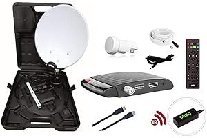 RED OPTICUM Camping Satellite System Complete Set HD I Mobile Satellite System with Opticum AX 300 Mini V3 Satellite Receiver - Single LNB - Camping Case Set - HDMI Cable and Much More I Camping