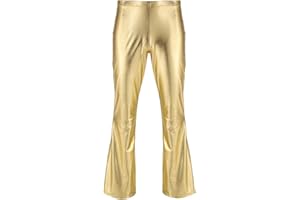 iiniim Pantalón Campana Hombre Pantalones Largos Brillo de Disco Danza Baile Fiesta Club Pantalones de Pierna Ancha Elástico para Adultos