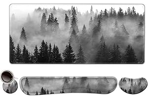 ToLuLu Extended Gaming Mouse Pad, Memory Foam Ergonomic Keyboard Mouse Wrist Rest Support Set, Large Desk Mat with Stitched Edges, Non-Slip Base Mousepad for Home Office Game Study, Tree Forests