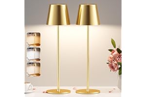 PreeOtti 2 Pezzi Lampada da Tavolo Senza Fili, Touch Dimmerabile, 3 Modalità di Colore, Lampada da Comodino LED Ricaricabile per Camera da Letto, Soggiorno, Campeggio all'aperto Esterno(Oro)