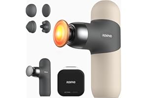 RENPHO Mini Massage Gun with Heat,Massage Gun Deep Tissue with 4 Massage Heads,Ultra Small & Quiet Muscle Gun with Carry Case for Gym Office Workout Muscle Massager, Valentines Gifts for Him, Beige