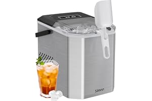 Silonn Ice Cube Machine, Small Ice Cube Machine with Carry Handle, Self-Cleaning Ice Cube Machine with Basket and Scoop, 9 Cubes in 6 Minutes, 12 kg per Day, Ideal for Home, Kitchen, Camping, RV