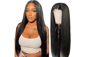 Zeslaerr Human Hair Wig 5x5 Glueless Lace Frontal Straight peluca Unprocessed Brazilian Virgin Hair Pre Plucked Baby Hair #1B Natural Black Minimal Tangle For Women 32 Inch