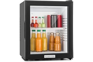 KLARSTEIN Brooklyn Mini Frigo, Frigo Portatile da Camera, Frigorifero Piccolo Silenzioso da Ufficio, Mini Frigo Bar con Illuminazione Interna e Ripiani Rimovibili, Frigo Bar da Campeggio 12-18°C, 24L