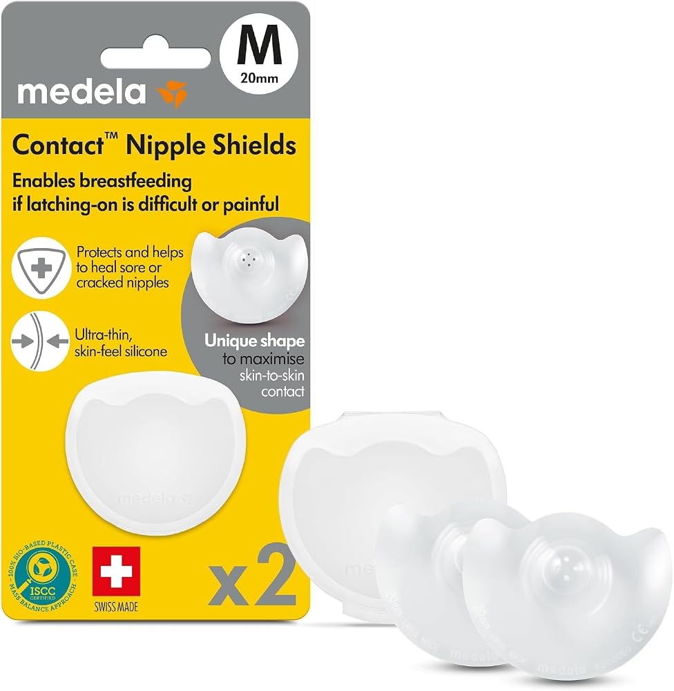 Medela Göğüs Ucu Koruyucu Contact Nipple Shield - BPA İçermez, İnce ve Yumuşak Silikondan Yapılmıştır - 2 Kalkan ve Kasa İçerir, M Beden (20 mm)